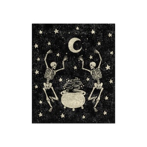 Dancing Skeletons, Skeleton Blanket, Halloween Blanket, Spooky Blankets, Dark Aesthetic Decor, Fall Crushed Velvet Throw, Celestial Throw image 3