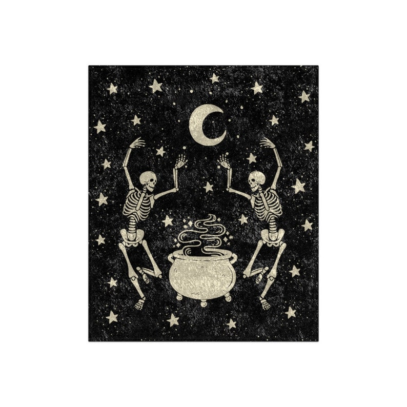 Dancing Skeletons, Skeleton Blanket, Halloween Blanket, Spooky Blankets, Dark Aesthetic Decor, Fall Crushed Velvet Throw, Celestial Throw image 3