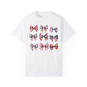 Comfort Colors® Shirt, American Bows Shirt, Comfort Colors Fourth Of July Shirt, Coquette USA Shirt, Girly 4th of July Shirt, Oversized Tee White