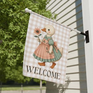 Bandera de jardín de ganso, bandera de jardín de gansos, banderas de jardín de primavera, bandera de jardín de estilo cottagecore, bandera de jardín de Pascua, bandera de jardín de animales de granja, bandera de verano 24.5'' × 32''