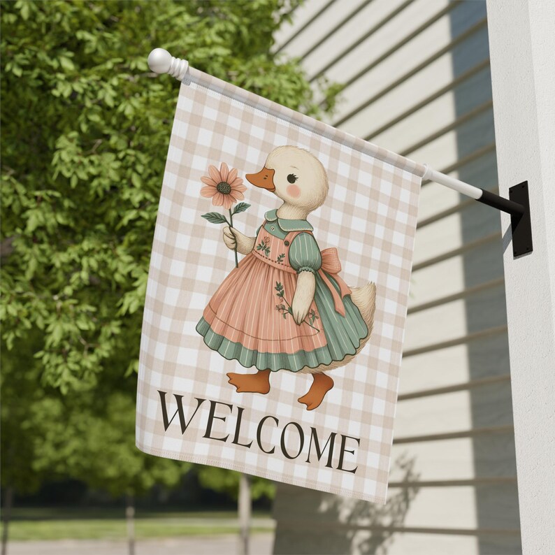 Bandera de jardín de ganso, bandera de jardín de gansos, banderas de jardín de primavera, bandera de jardín de estilo cottagecore, bandera de jardín de Pascua, bandera de jardín de animales de granja, bandera de verano 24.5'' × 32''