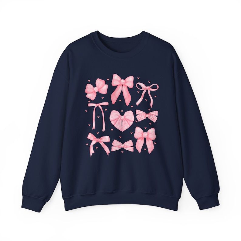Pink Bows Sweatshirt, Coquette Clothing, Balletcore Sweatshirt, Soft Girl Aesthetic, Ribbon Crewneck, Girly Gifts, Preppy Stuff, Feminine Navy