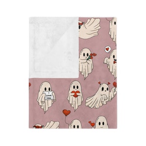 Ghost Valentine, Spooky Valentines Blanket, Valentine's Day Blanket, Valentine Gift For Teen, Pastel Goth Throw Blanket, Creepy Cute Decor image 4