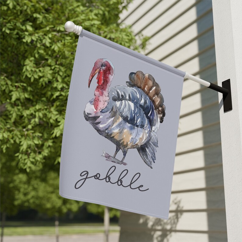 Gobble Flag, Thanksgiving Garden Flag, Watercolor Turkey Decor, Turkey Yard Flags, Fall Outdoor Decor, Autumn Banner, Thanksgiving Flags zdjęcie 5