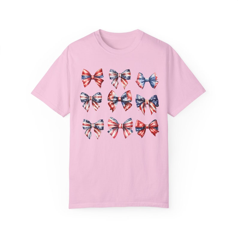 Comfort Colors® Shirt, American Bows Shirt, Comfort Colors Fourth Of July Shirt, Coquette USA Shirt, Girly 4th of July Shirt, Oversized Tee Blossom