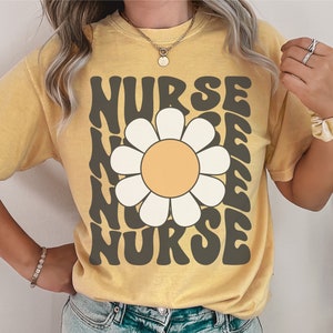 Comfort Colors® Shirt, Comfort Colors Nurse Shirt, Retro Nursing Shirts, Groovy RN Clothing, Daisy Nurse Shirt, Flower Nurse Clothes, LPN