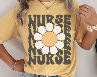 Comfort Colors® Shirt, Comfort Colors Nurse Shirt, Retro Nursing Shirts, Groovy RN Clothing, Daisy Nurse Shirt, Flower Nurse Clothes, LPN
