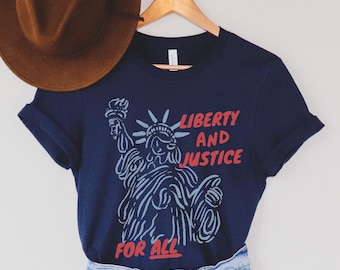 Camiseta Libertad y Justicia para Todos, Camiseta Feminista del Cuatro de Julio, Camisetas Pro Democracia, Camiseta Estatua de la Justicia Social, Camiseta Liberal del Cuatro de Julio