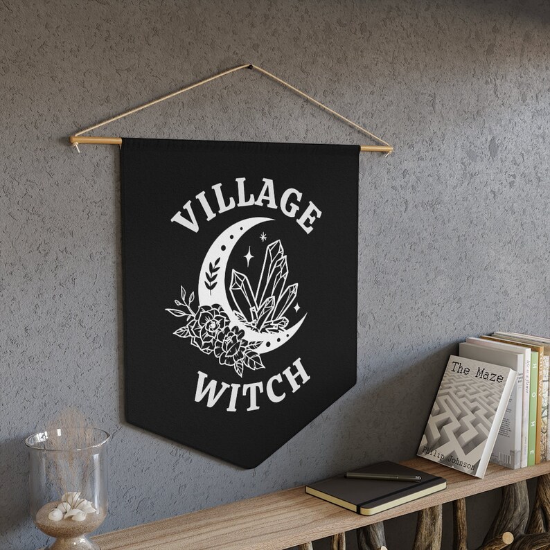 Village Witch, Witch Wall Hanging, Dark Aesthetic Decor, Witchy Wall Banner, Halloween Pennant, Celestial Witch, Boho Halloween Decor, Coven image 4