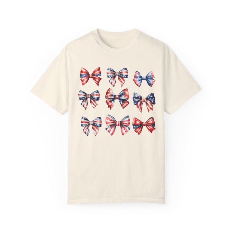 Comfort Colors® Shirt, American Bows Shirt, Comfort Colors Fourth Of July Shirt, Coquette USA Shirt, Girly 4th of July Shirt, Oversized Tee Ivory