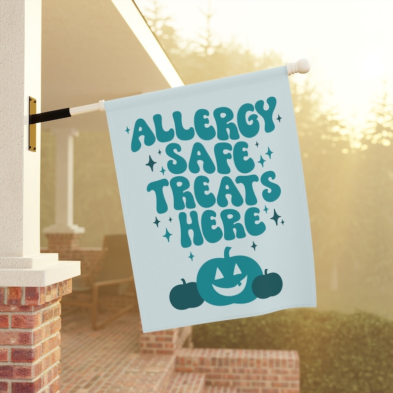 Allergy Safe Treats Here Garden Flag, Teal Pumpkin Flag, Food Allergy Awareness, Teal Pumpkin Project, Allergy Friendly Halloween Banner 24.5'' × 32''