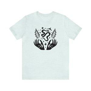 Witch Shirt, Mystical Shirt, Witchy Clothing, Fall Apparel, Witchcraft Tees, Moon Child Shirt, Crystal Shirt, Spiritual Shirt, Snake Shirt Heather Ice Blue