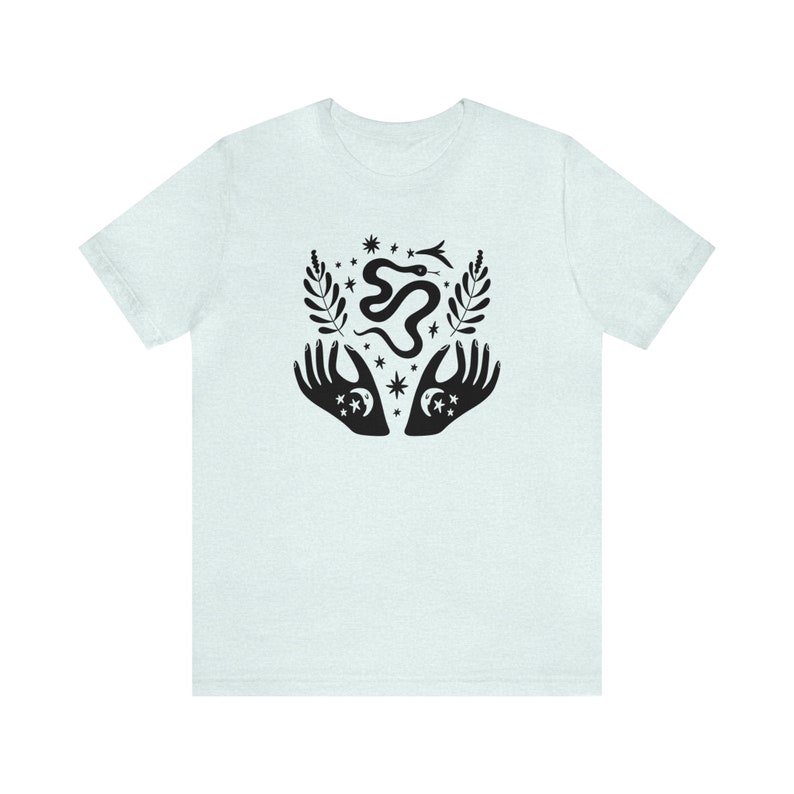 Witch Shirt, Mystical Shirt, Witchy Clothing, Fall Apparel, Witchcraft Tees, Moon Child Shirt, Crystal Shirt, Spiritual Shirt, Snake Shirt Heather Ice Blue