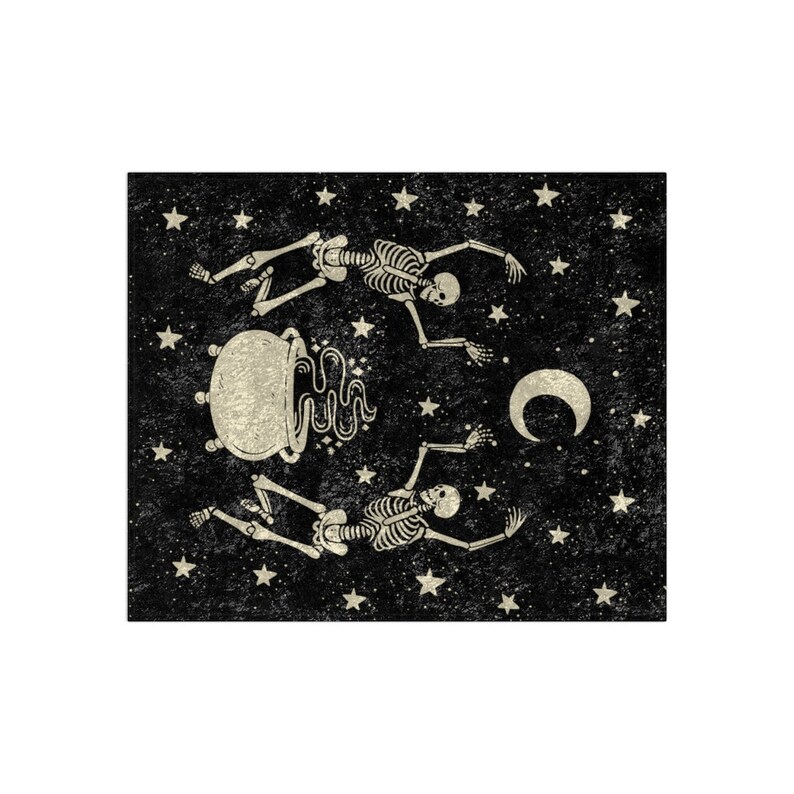 Dancing Skeletons, Skeleton Blanket, Halloween Blanket, Spooky Blankets, Dark Aesthetic Decor, Fall Crushed Velvet Throw, Celestial Throw image 4