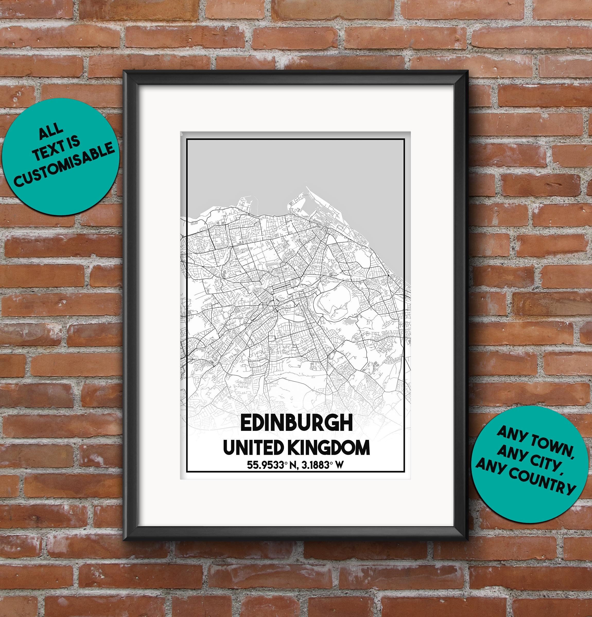 Edinburgh Print Edinburgh Map Print Cartel de Edimburgo Etsy