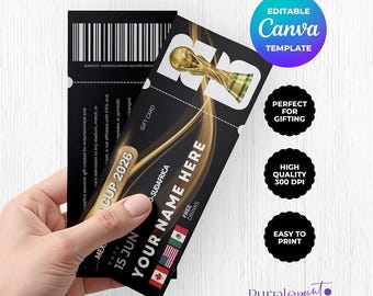 Customized Ticket, World Cup 2026 , Matchday Ticket, Editable Birthday Voucher for Him, Digital Download, Canva editable