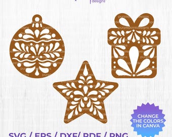 3 christmas talavera ornaments, digital talavera christmas svg, xmas stencil download, mexican talavera, mexicanart, Digitaldownload, svgpng