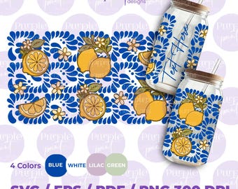 Wrap Talavera Lemon Libbey PNG, Wrap CanGlass 16oz, Wrap Talavera Lemon Libbey Lilla e Verde, Talavera svgpng, Download digitale, Cottagecore