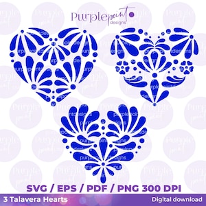 3 SVG talavera heart, Mexican Talavera SVG, Love Heart Design, Mexican talavera, Mexican culture, mexican art, Digital download, PNG design