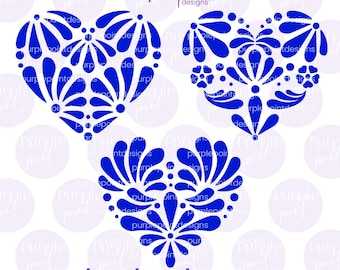 3 SVG talavera heart, Mexican Talavera SVG, Love Heart Design, Mexican talavera, Mexican culture, mexican art, Digital download, PNG design