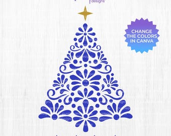 Digital talavera christmas tree svg, svg png dxf files, talavera wall art, christmas tree png, xmas digital download, mexican talavera
