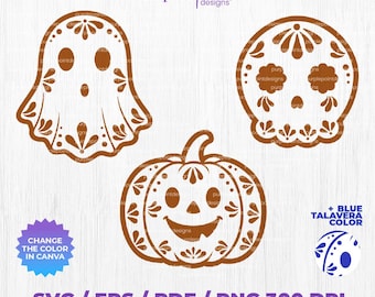 3 halloween Barro talavera SVG, Mexican TalaveraSVG, halloween design, día de muertos, Mexican culture, mexicanart, Digitaldownload, SVGPNG