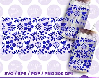 Talavera Libbey Wrap SVG PNG | Involucro messicano CanGlass da 16 once | Involucro Talavera stile latino per CanGlass | Talavera in formato SVG e PNG | Download digitale