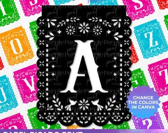 Alfabetet Papel Picado SVG, Papel Picado Font Svg, Papel Picado Banner, Mexican Banner, Canva-mall, Direktnedladdning, cricut svg-teckensnitt