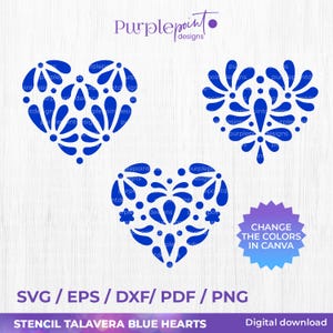 Blauwe Talavera Stencil hart SVG, Mexicaanse Talavera SVG, Hartontwerp, Mexicaanse Talavera, mexicanart, Digitaldownload, svgpng hart, DXF-bestand