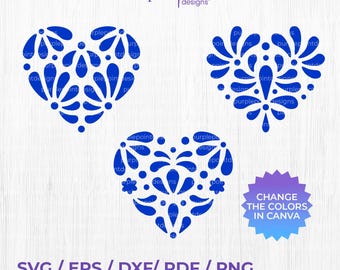 Blue talavera Stencil heart SVG, Mexican Talavera SVG, Heart Design, Mexican talavera, mexicanart, Digitaldownload, svgpng heart, DXF file