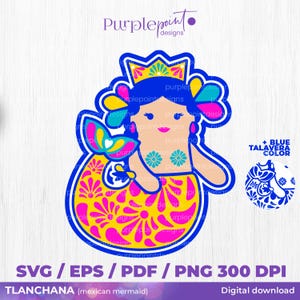 Mexican mermaid SVG, Tlanchana, mexican decorations, talavera svg, decorations latina, svgp ng files, instant download, talavera mexican art