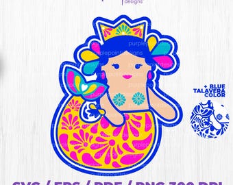 Mexican mermaid SVG, Tlanchana, mexican decorations, talavera svg, decorations latina, svgp ng files, instant download, talavera mexican art