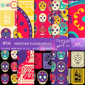 Mexikanischer Zuckerschädel, digitales Papier, digitaler Download, digitales Papierpaket, mexikanischer Totenkopf-Download, mexikanische Tradition, mexikanischer Tag der Toten