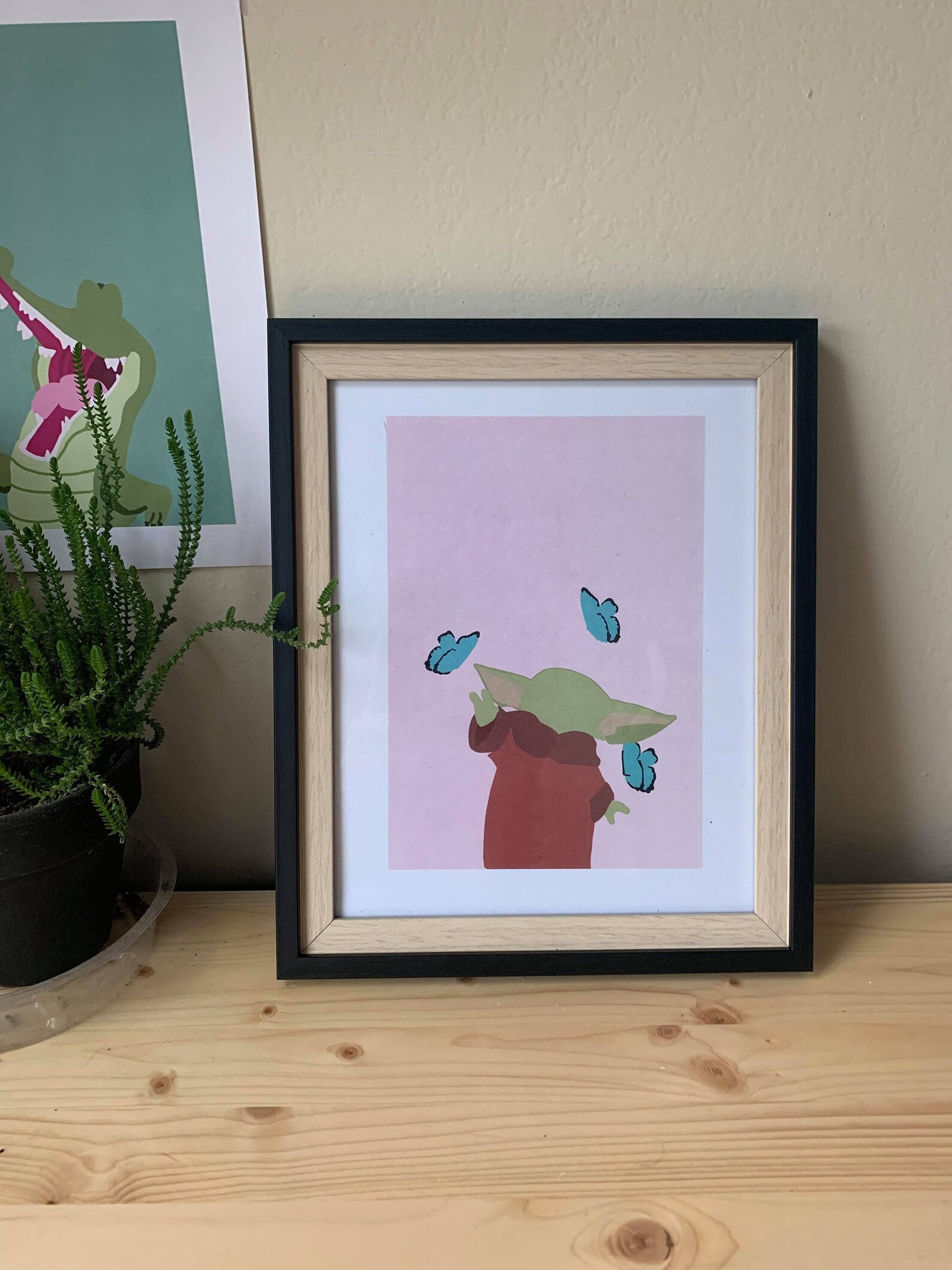 Baby Yoda and the Butterflies Inspired Print Etsy