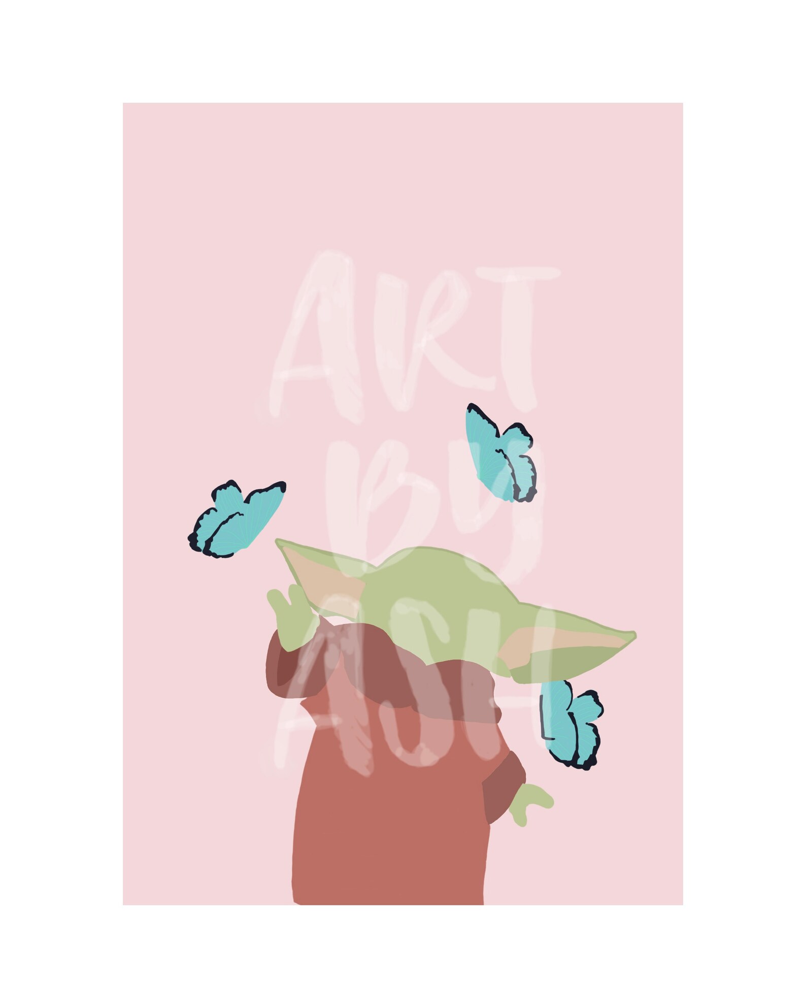 Baby Yoda and the Butterflies Inspired Print Etsy
