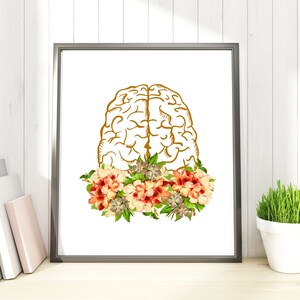 Brain anatomy art, medical art, printable, digital download, office decor, medical office decor, graduation gift, vintage,flower arrangement