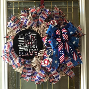 Navy Wreath, Patriotic Wreath, Front Door Wreath, Military Wreath, Red White Blue Wreath, Memorial Day, Fourth of July, Proud Navy Wreath
