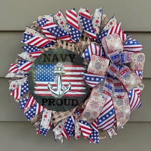 Navy Wreath, Patriotic Wreath, Front Door Wreath, Military Wreath, Red White Blue Wreath, Memorial Day, Fourth of July, Proud Navy Wreath