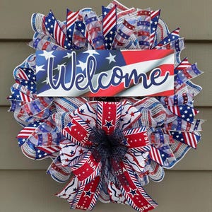 Patriotic Wreath, Front Door Wreath, Military Wreath, Red White Blue Wreath, Veterans Wreath, Memorial Day Decor, Fourth of July, USA Wreath