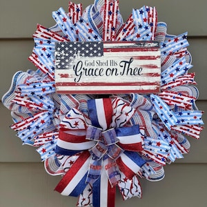 Patriotic Wreath, Front Door Wreath, Military Wreath, Red White Blue Wreath, Veterans Wreath, Memorial Day Decor, Fourth of July, USA Wreath