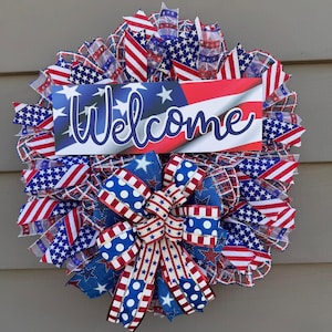 Patriotic Wreath, Front Door Wreath, Military Wreath, Red White Blue Wreath, Veterans Wreath, Memorial Day Decor, Fourth of July, USA Wreath