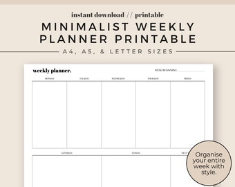 Minimalist Weekly Planner Printable | Weekly Planner | To-Do List | Planner Insert | A4, A5 and Letter sizes | Instant Download