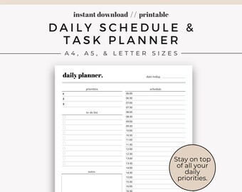 Daily Schedule & Task Planner Printable | Daily Planner | To-Do List | Planner Insert | A4, A5 and Letter sizes | Instant Download