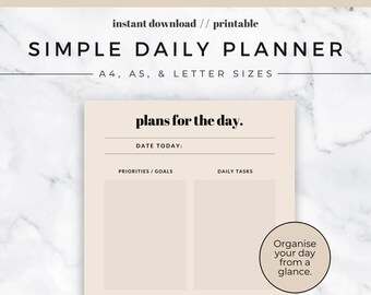Simple General Daily Planner Printable | Daily Planner | Daily To-Do List | Day Planner Insert | A4, A5 and Letter sizes | Instant Download