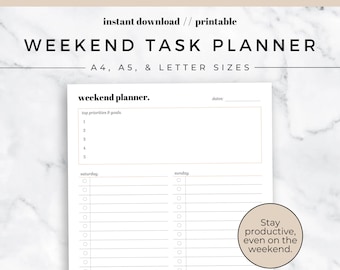 Weekend Planner Printable | Weekend Task Planner | To-Do List Printable | Saturday and Sunday | A4, A5 and Letter sizes | Instant Download