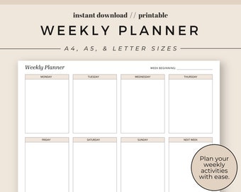 Landscape Weekly Planner Printable | Weekly Planner | To-Do List | Planner Insert | A4, A5 and Letter sizes | Instant Download
