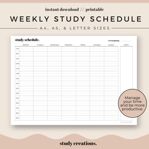 Weekly Study Schedule Printable Set | Revision Timetable | Weekly Timetable | Hourly Agenda | A4, A5 and Letter sizes | Instant Download