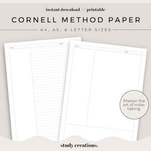 Cornell Notizpapier Printable Pack | Studenten Printables | Cornell Papier | Notizpapier | A4, A5 und Letter Größen | Sofort Download