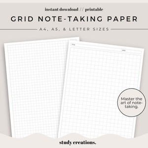 Grid Notizpapier Printable Pack | Notizpapier | Printables für Studenten | Planer Einsatz | A4, A5 und Letter Größen | Sofort Download