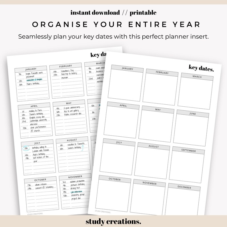 Summary of Key Dates | Important Dates | Yearly Planner | Year at a ...